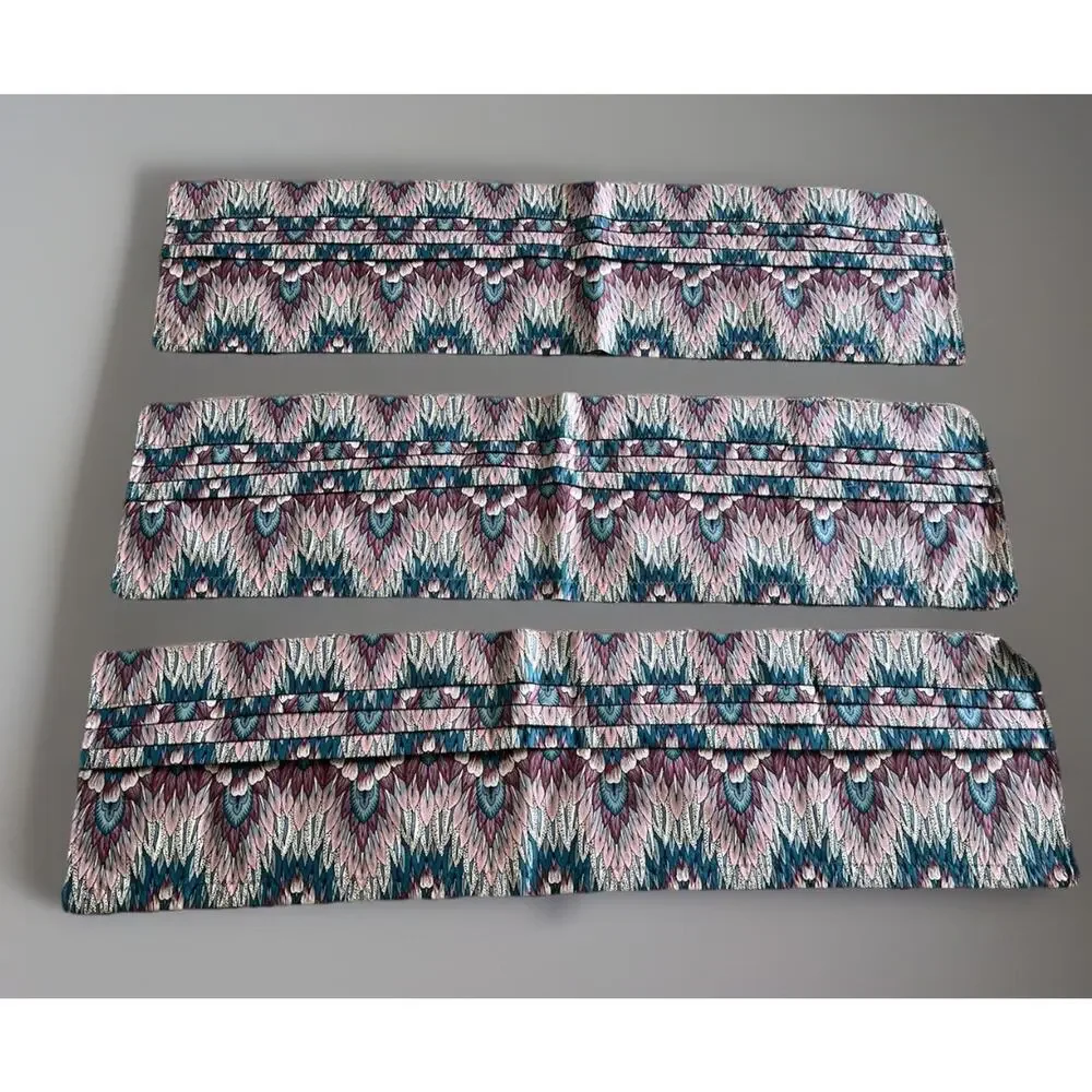 Custom Drapes Valance Kaufmann NEW WORLDS Art Deco Coral Aqua Feather Flame 6pc